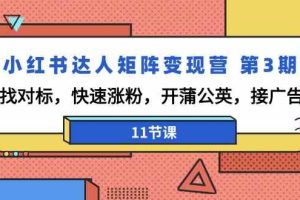 小红书达人矩阵变现营 第3期，找对标，快速涨粉，开蒲公英，接广告-11节课