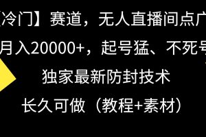 【冷门】赛道，无人直播间点广告，月入20000+，起号猛、不死号，独家最…