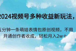 2024视频号多种收益新玩法，五分钟一条萌娃表情包原创视频，不用开通创…