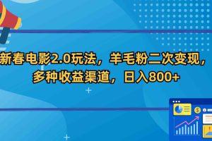 新春电影2.0玩法，羊毛粉二次变现，多种收益渠道，日入800+