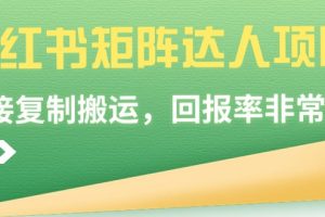 小红书矩阵达人项目，直接复制搬运，回报率非常高