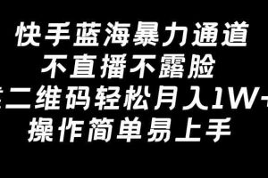 快手蓝海暴力通道，不直播不露脸，靠二维码轻松月入1W+，操作简单易上手