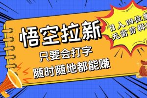 会打字就能赚，悟空拉新最新玩法，日入四位数，无需作品，小白也能当天…