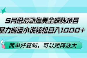 9月份最新撸美金赚钱项目，暴力搬运小说轻松日入1000+，简单好复制可以…