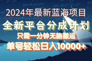 2024年最新蓝海项目，全新分成平台，可单号可矩阵，单号轻松月入10000+