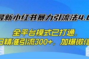 最新小红书暴力引流法4.0， 全平台模式已打通，日精准引流300+，加爆微…