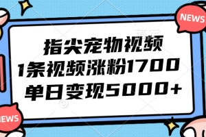 指尖宠物视频，1条视频涨粉1700，单日变现5000+