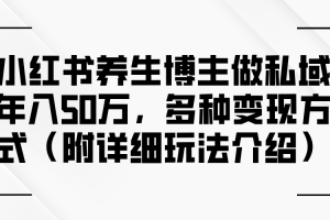 小红书养生博主做私域年入50万，多种变现方式（附详细玩法介绍）