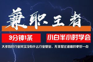 兼职王者，3分钟1条无脑批量操作，新人小白半小时学会，长期稳定 一天200+