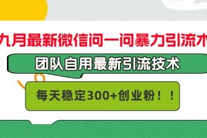 九月最新微信问一问暴力引流术，团队自用引流术，每天稳定300+创…