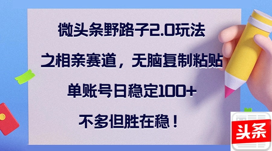 微头条野路子2.0玩法之相亲赛道，无脑复制粘贴，单账号日稳定100+，不…插图