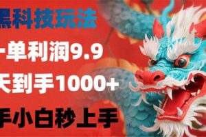 黑科技玩法，一单利润9.9,一天到手1000+，新手小白秒上手