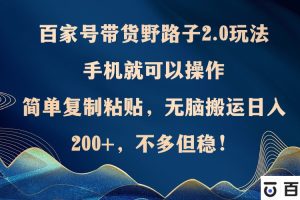 百家号带货野路子2.0玩法，手机就可以操作，简单复制粘贴，无脑搬运日…