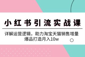 小红书引流实战课：详解运营逻辑，助力淘宝天猫销售增量，爆品打造月入10w