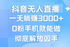 抖音无人直播，一天躺赚3000+，0粉手机就能做，新手小白均可操作