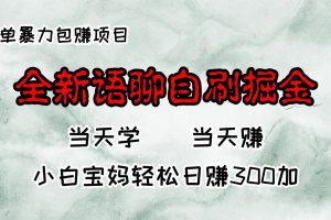 全新语聊自刷掘金项目，当天见收益，小白宝妈每日轻松包赚300+