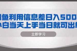 闲鱼利用信息差 日入500+  小白当天上手 当日就可出单