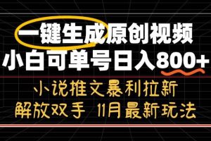 11月最新玩法小说推文暴利拉新，一键生成原创视频，小白可单号日入800+…