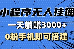 抖音小程序无人挂播，一天躺赚3000+，0粉手机可搭建，不违规不限流，小…