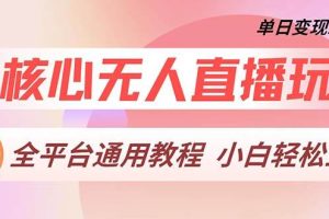 最核心无人直播玩法，全平台通用教程，单日变现2000+