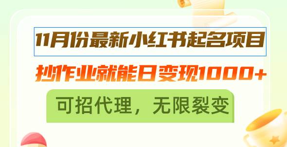 11月份最新小红书起名项目，抄作业就能日变现1000+，可招代理，无限裂变插图