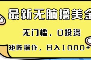 最新无脑撸美金项目，无门槛，0投资，可矩阵操作，单日收入可达1000+