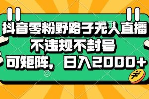 抖音零粉野路子无人直播，不违规不封号，可矩阵，日入2000+