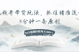 视频号带货玩法，抓住精准流量，5分钟一条原创，小白也能轻松每天500+！