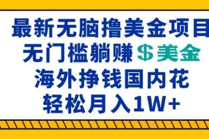 最新海外无脑撸美金项目，无门槛躺赚美金，海外挣钱国内花，月入一万加