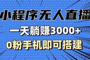 抖音小程序无人直播，一天躺赚3000+，0粉手机可搭建，不违规不限流，小…