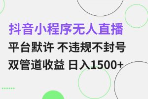 抖音小程序无人直播 平台默许 不违规不封号 双管道收益 日入1500+ 小白…