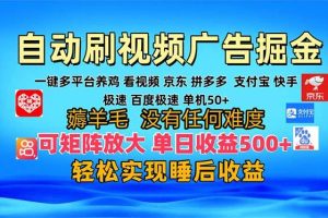 多平台 自动看视频 广告掘金，当天变现，收益300+，可矩阵放大操作