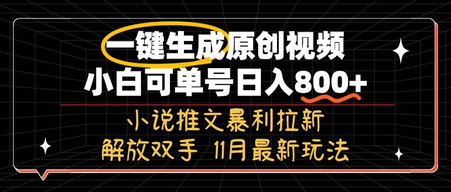 11月最新玩法小说推文暴利拉新，一键生成原创视频，小白可单号日入800+…插图