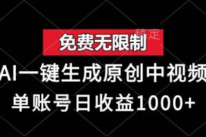 免费无限制，AI一键生成原创中视频，单账号日收益1000+