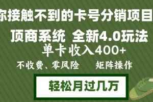 年底卡号分销顶商系统4.0玩法，单卡收入400+，0门槛，无脑操作，矩阵操…