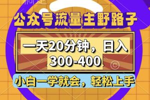 公众号流量主野路子玩法，一天20分钟，日入300~400，小白一学就会