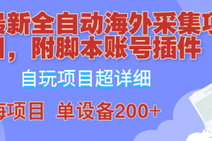 全自动海外采集项目，带脚本账号插件教学，号称单日200+