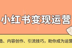 小红书变现运营，IP打造、内容创作、引流技巧，助你成为运营高手