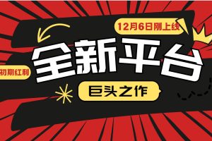 又一个全新平台巨头之作，12月6日刚上线，小白入局初期红利的关键，想…