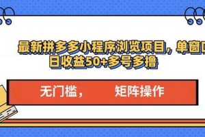 最新拼多多小程序变现项目，单窗口日收益50+多号操作