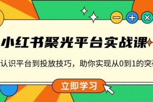 小红书 聚光平台实战课，从认识平台到投放技巧，助你实现从0到1的突破