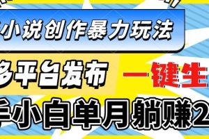 最新小说创作暴力玩法，多平台发布，一键生成，新手小白单月躺赚2W+