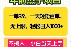 一单9.9，一天百单无上限，不挑人，小白当天上手，轻松日入1000+