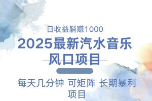 2025最新汽水音乐躺赚项目 每天几分钟 日入1000＋